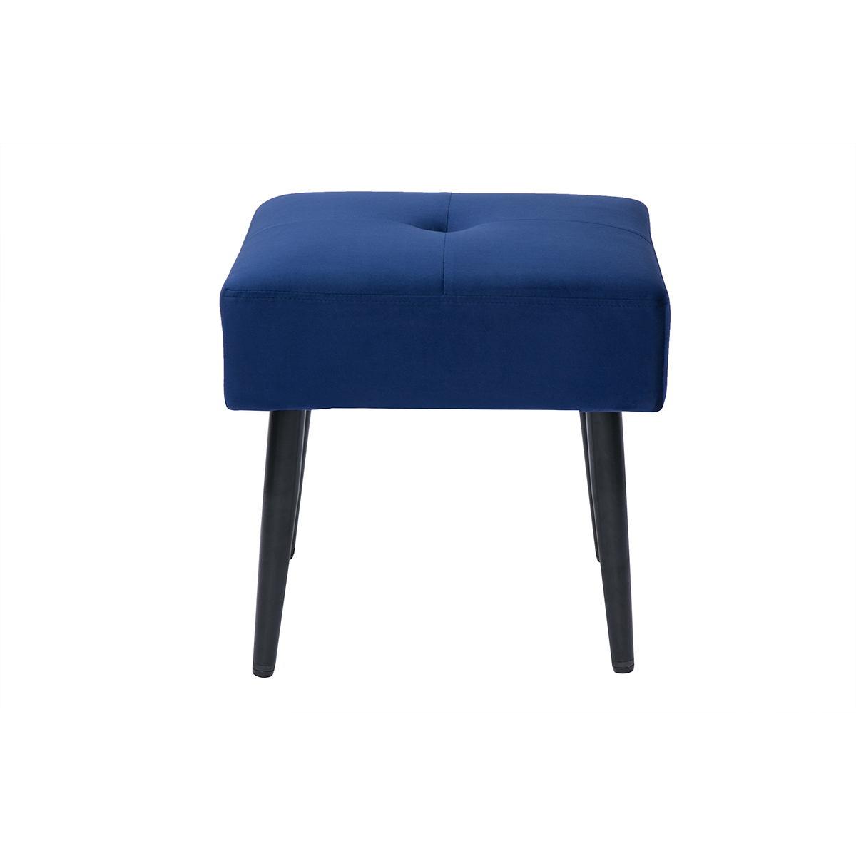 Taburete bajo de tejido efecto aterciopelado texturizado azul noche y metal negro 46 cm GUESTA