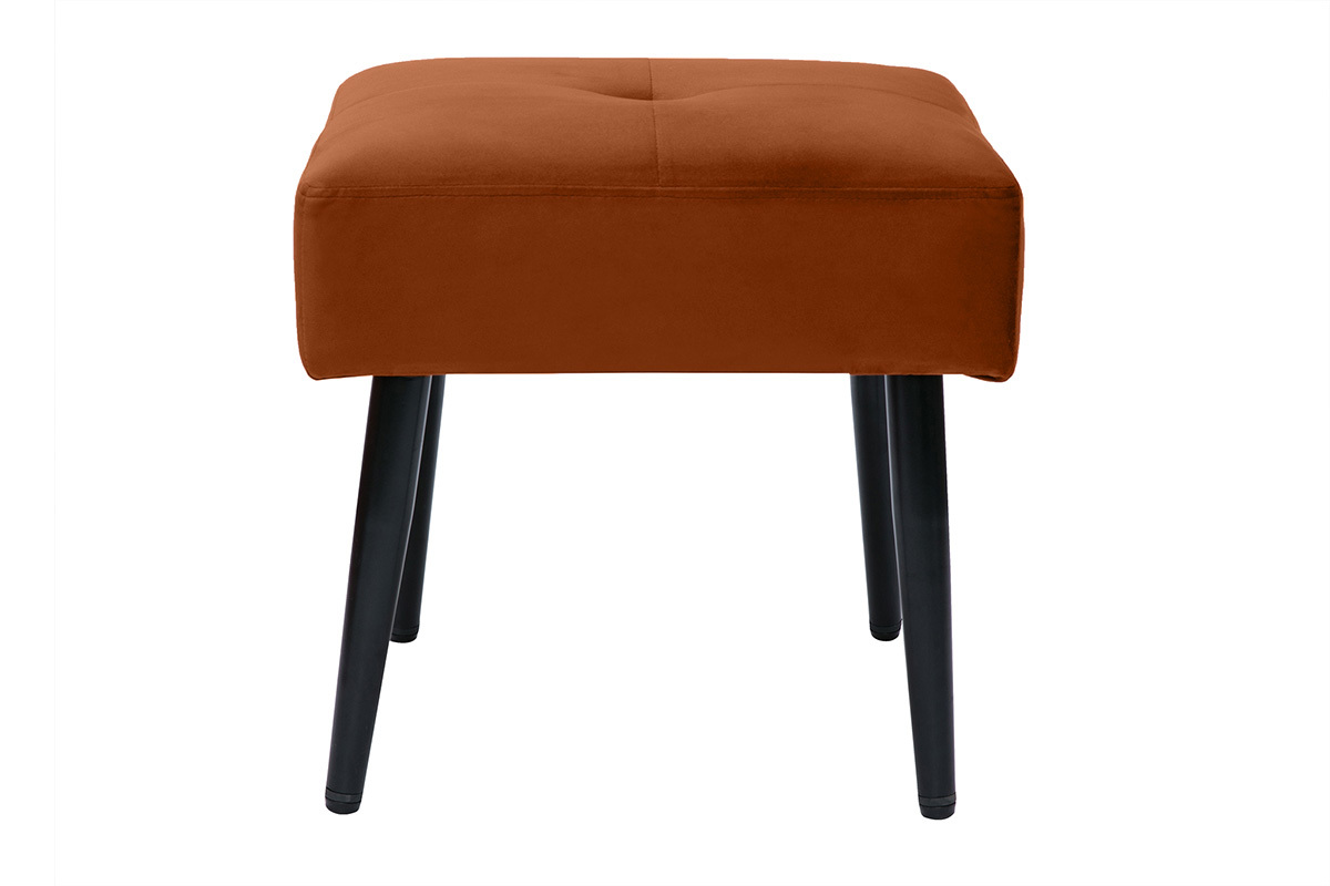 Taburete bajo de tejido efecto aterciopelado texturizado terracota y metal negro 46 cm GUESTA