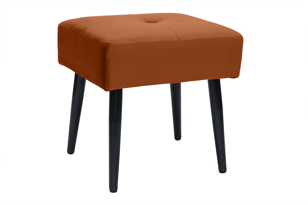 Taburete bajo de tejido efecto aterciopelado texturizado terracota y metal negro 46 cm GUESTA