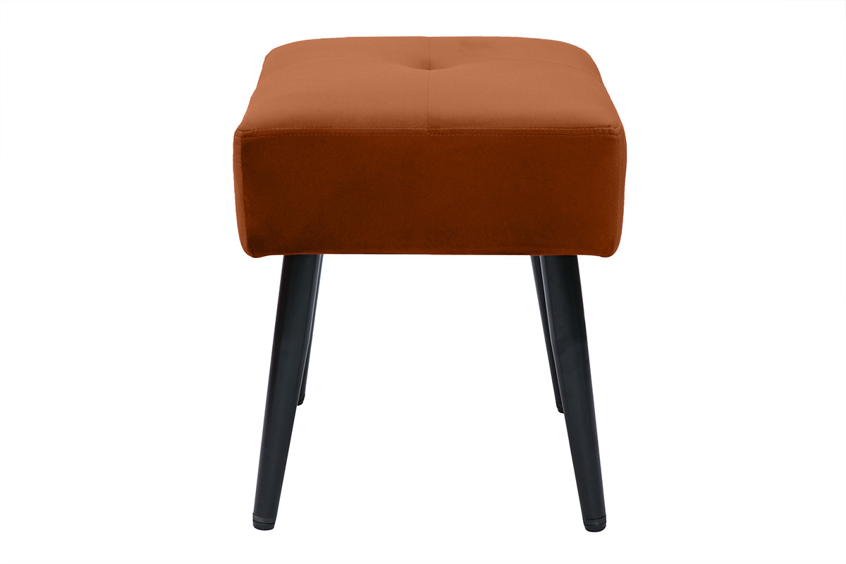 Taburete bajo de tejido efecto aterciopelado texturizado terracota y metal negro 46 cm GUESTA