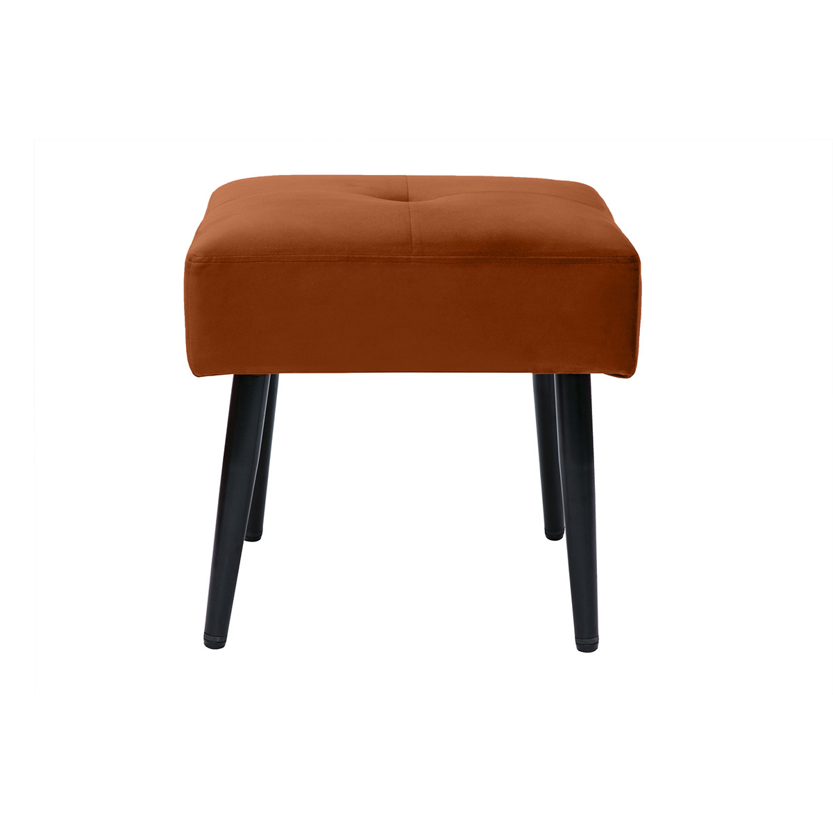 Taburete bajo de tejido efecto aterciopelado texturizado terracota y metal negro 46 cm GUESTA