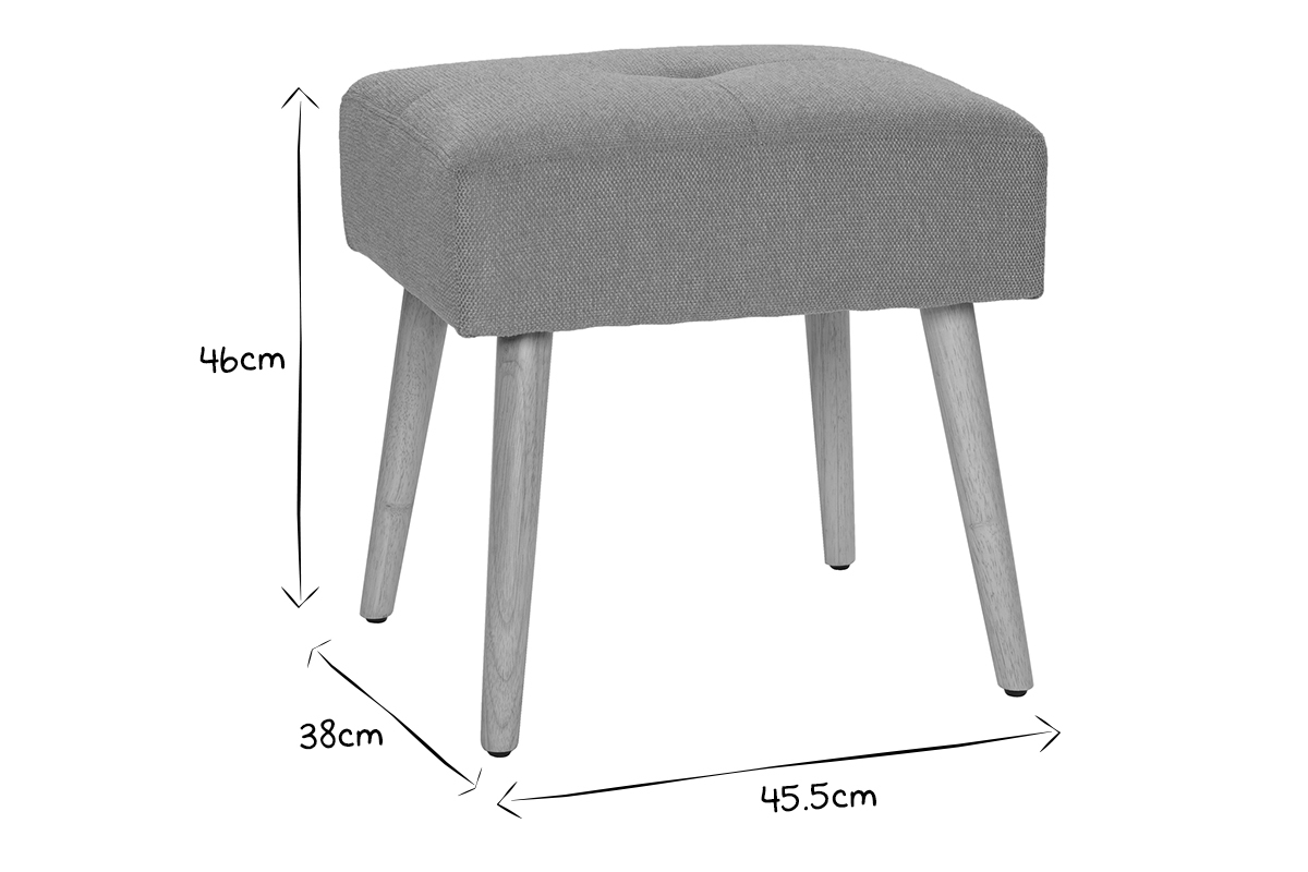 Taburete bajo de tela efecto aterciopelado texturizado amarillo mostaza y madera clara maciza 46 cm GUESTA