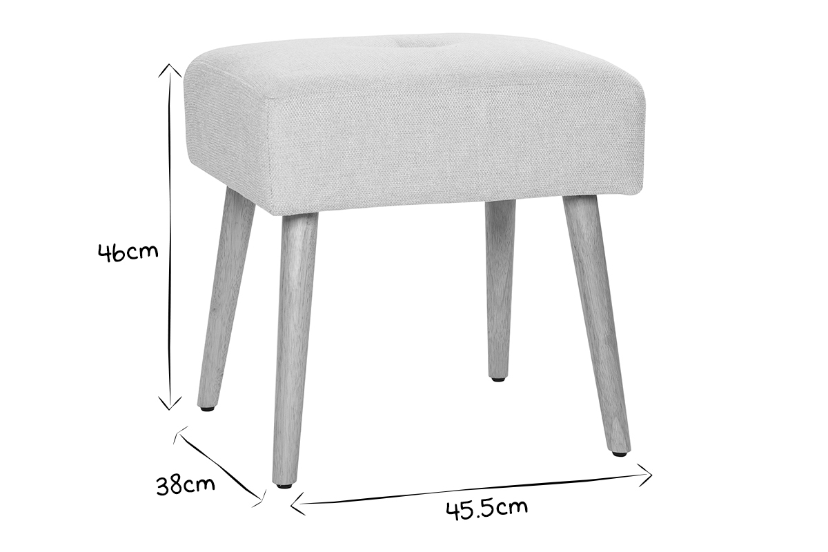 Taburete bajo de tela efecto aterciopelado texturizado beige y madera clara maciza 46 cm GUESTA
