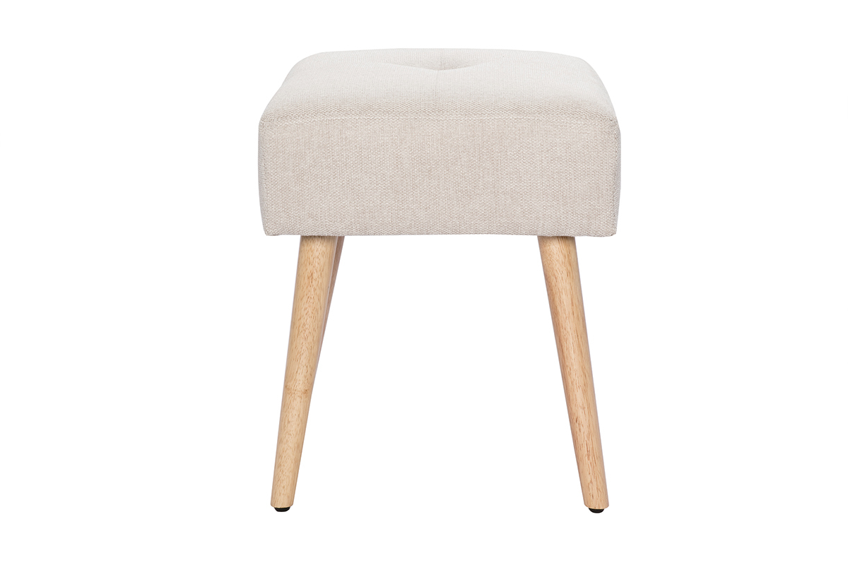 Taburete bajo de tela efecto aterciopelado texturizado beige y madera clara maciza 46 cm GUESTA