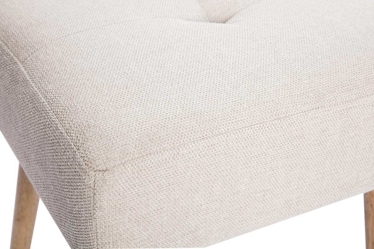 Taburete bajo de tela efecto aterciopelado texturizado beige y madera clara maciza 46 cm GUESTA