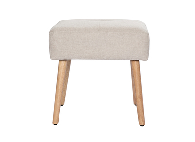 Taburete bajo de tela efecto aterciopelado texturizado beige y madera clara maciza 46 cm GUESTA