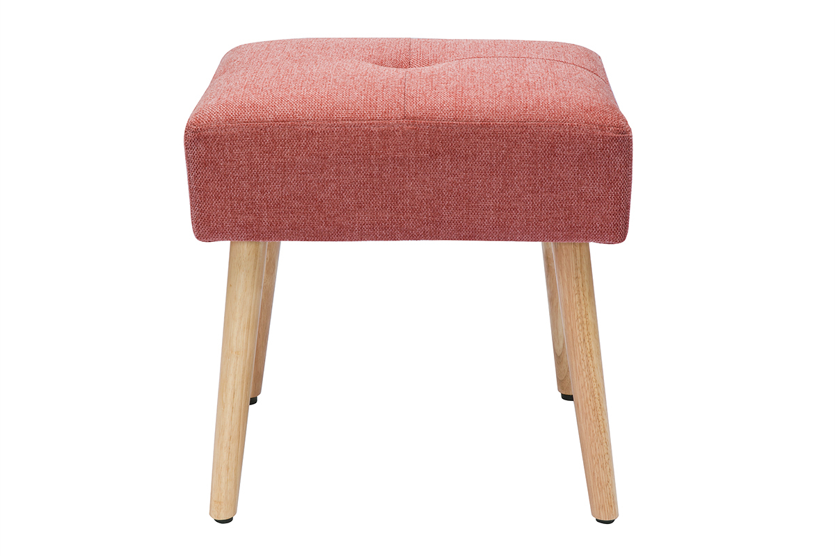 Taburete bajo de tela efecto aterciopelado texturizado terracota y madera clara maciza 46 cm GUESTA