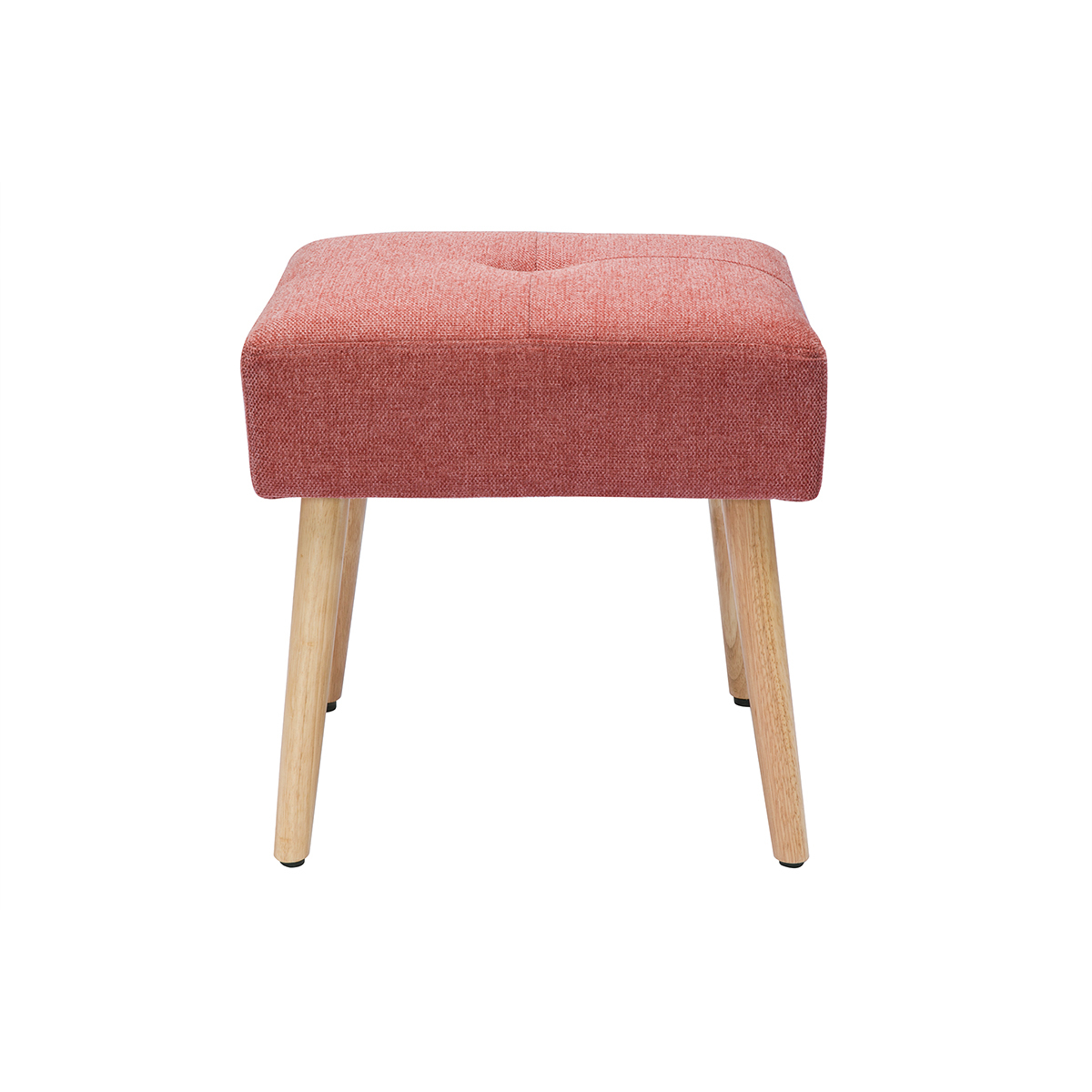 Taburete bajo de tela efecto aterciopelado texturizado terracota y madera clara maciza 46 cm GUESTA
