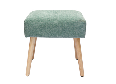 Taburete bajo de tela efecto aterciopelado texturizado verde celad&oacute;n y madera clara maciza 46 cm GUESTA