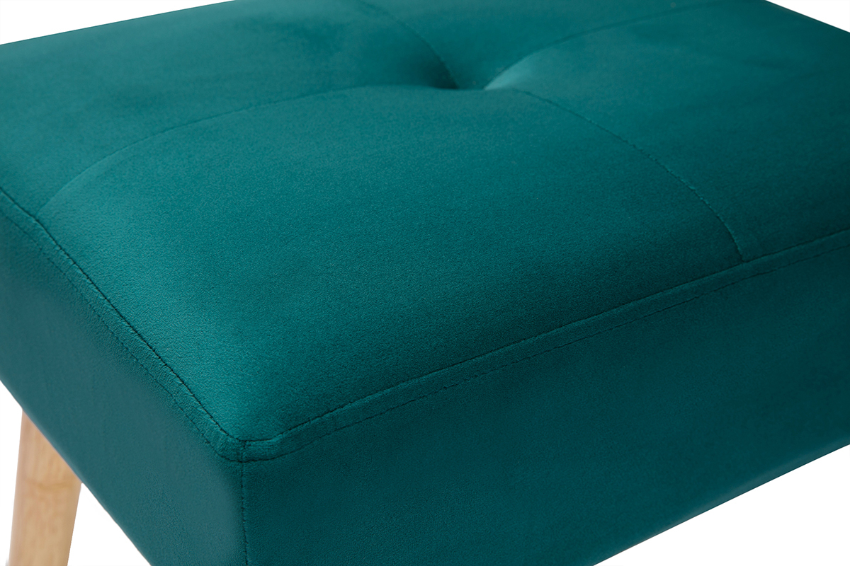 Taburete bajo de terciopelo azul petrleo y madera clara maciza 46 cm GUESTA