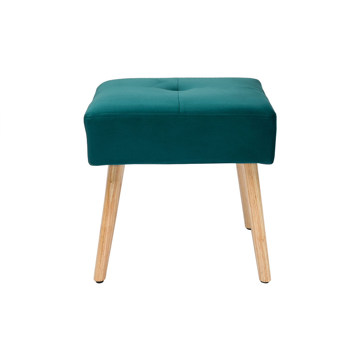 Taburete bajo de terciopelo azul petróleo y madera clara maciza 46 cm GUESTA