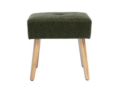 Taburete bajo en tela efecto terciopelo verde caqui y madera clara maciza H46 cm GUESTA