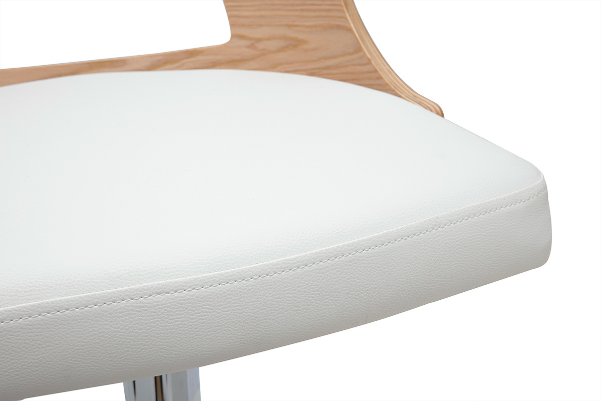 Taburete de bar ajustable giratorio 360 blanco y madera clara GARBO