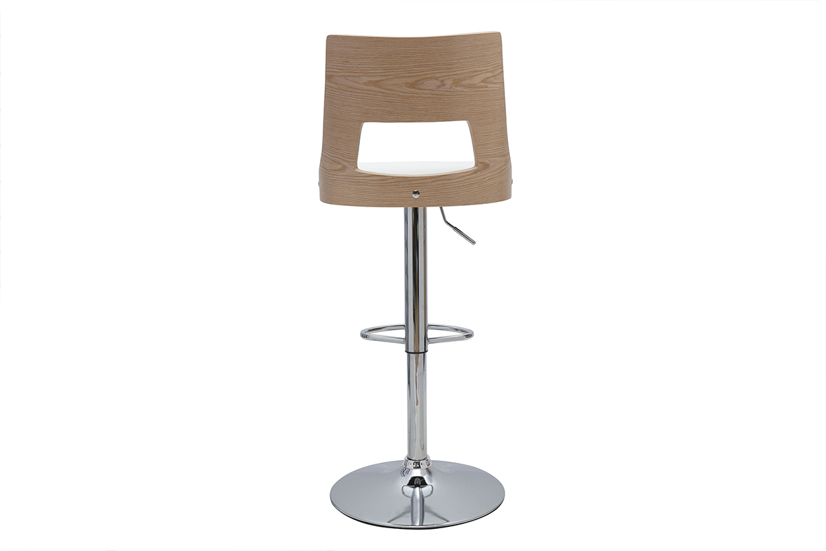 Taburete de bar ajustable giratorio 360� blanco y madera clara GARBO