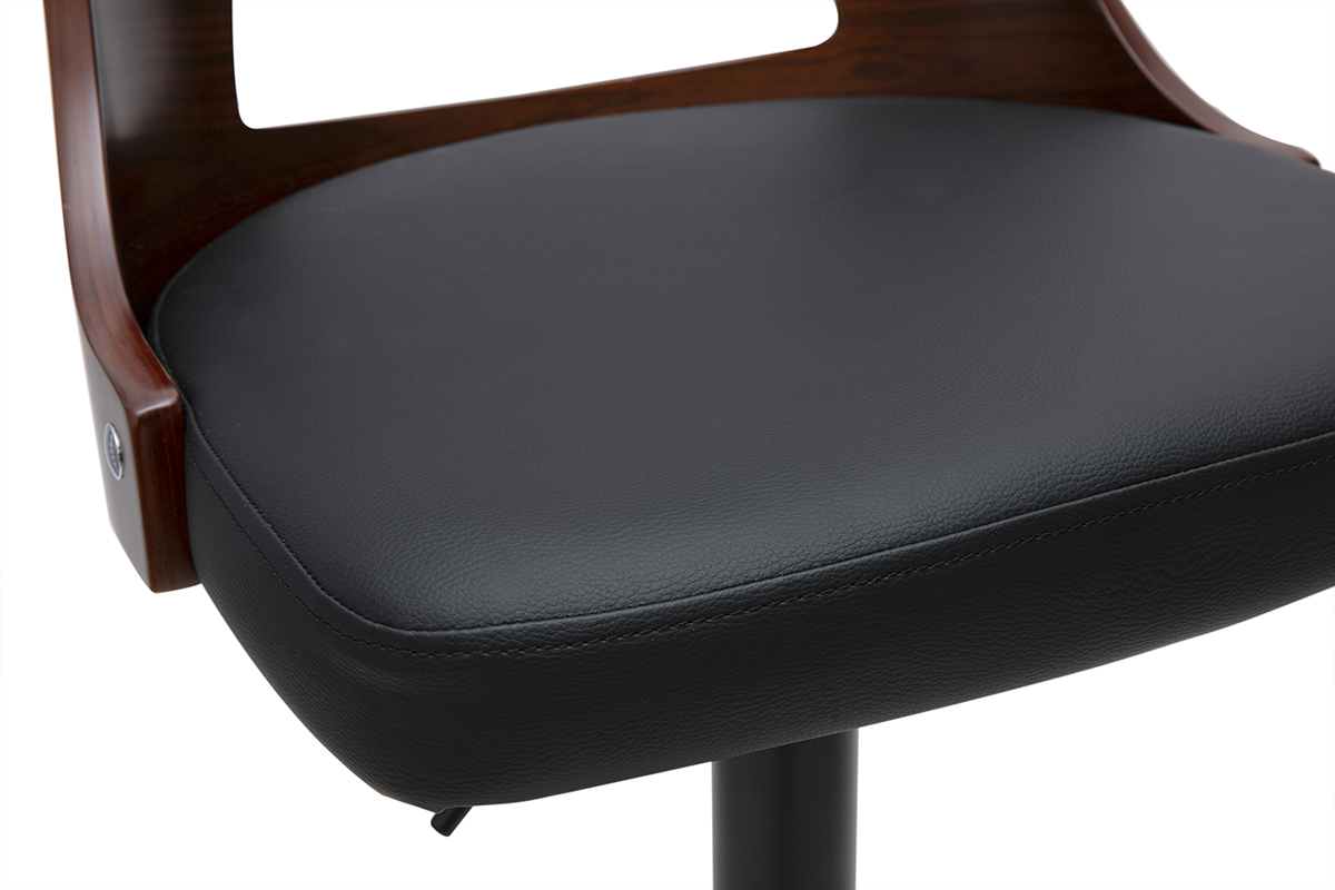 Taburete de bar ajustable vintage giratorio 360� negro y madera oscura GARBO