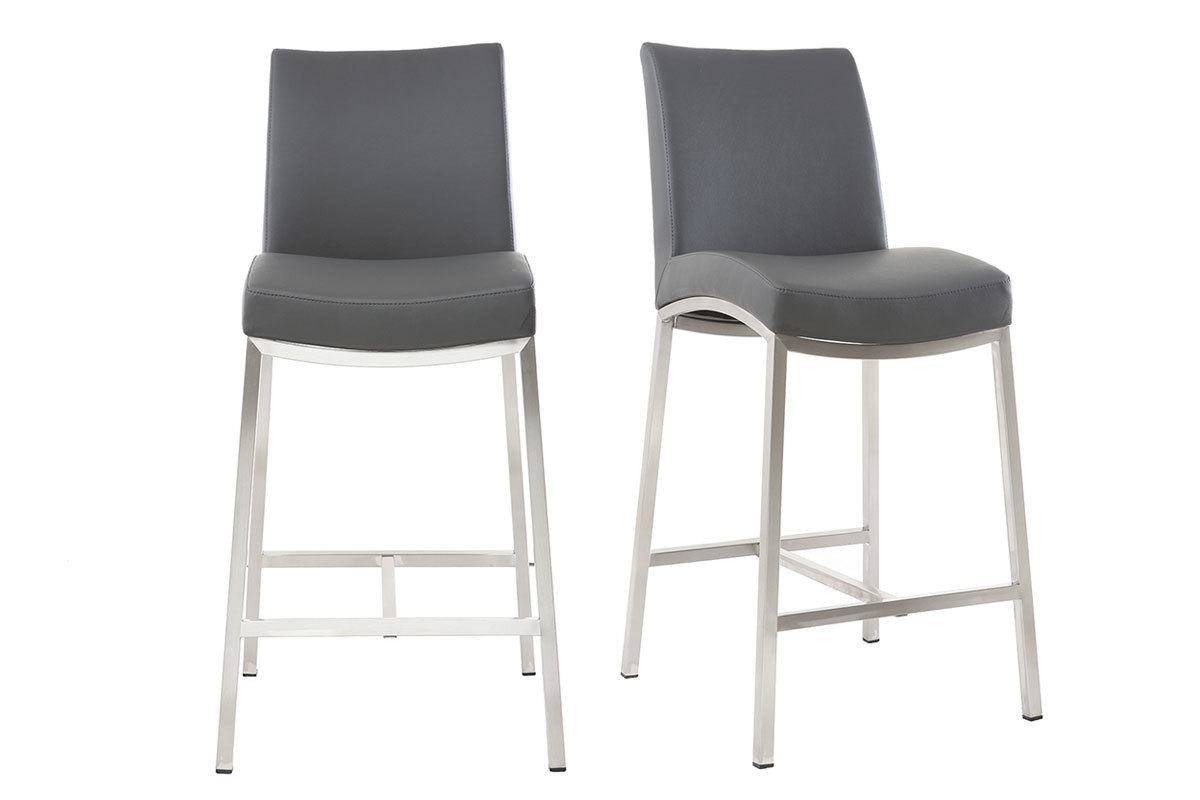 Taburete de bar aluminio cepillado PU gris oscuro 66cm  lote de dos OLLY