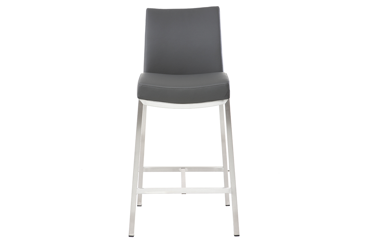 Taburete de bar aluminio cepillado PU gris oscuro 66cm  lote de dos OLLY