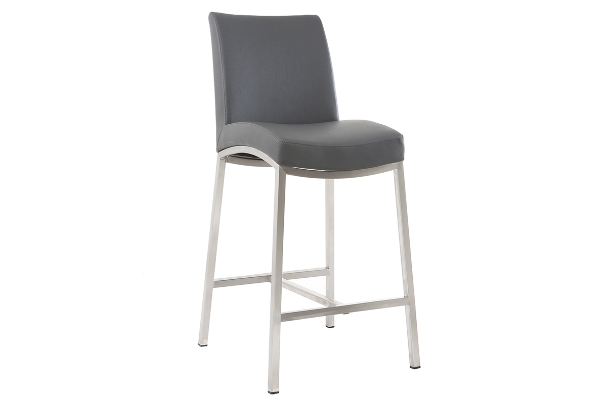 Taburete de bar aluminio cepillado PU gris oscuro 66cm  lote de dos OLLY
