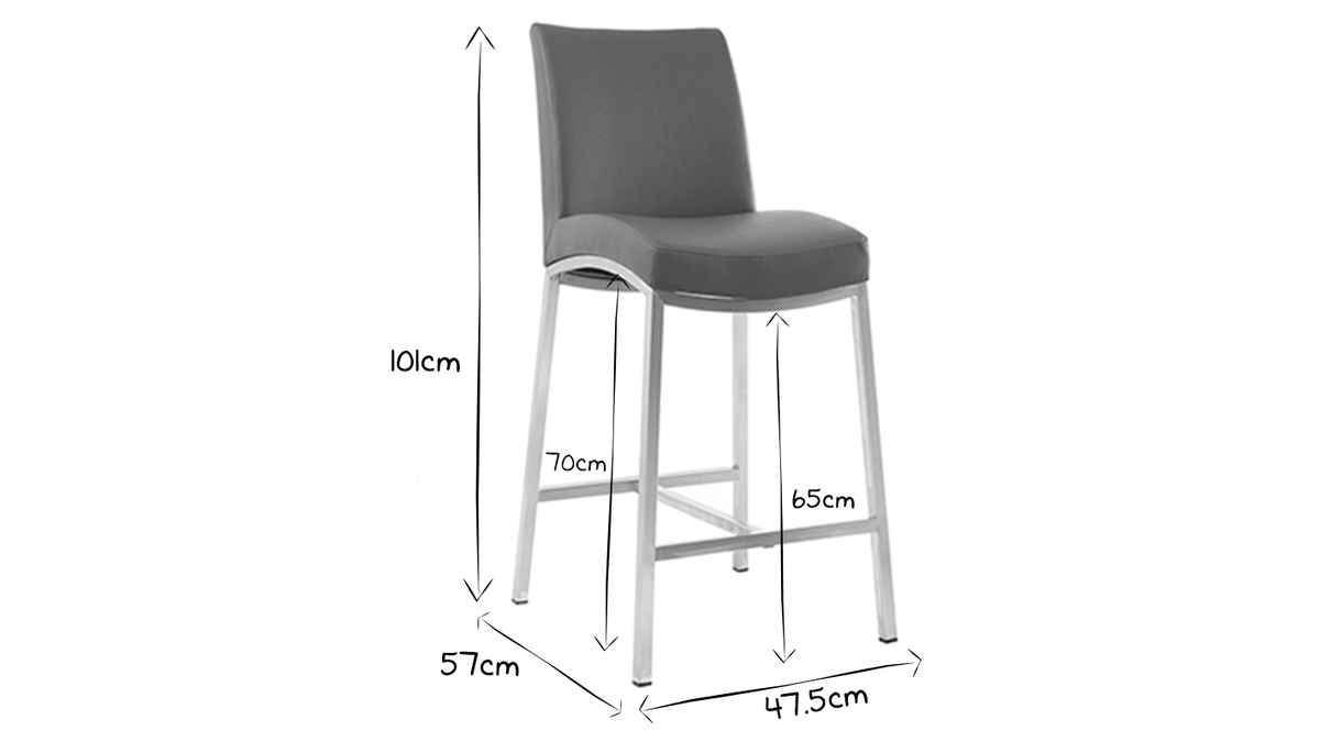 Taburete de bar aluminio cepillado PU gris oscuro 66cm  lote de dos OLLY