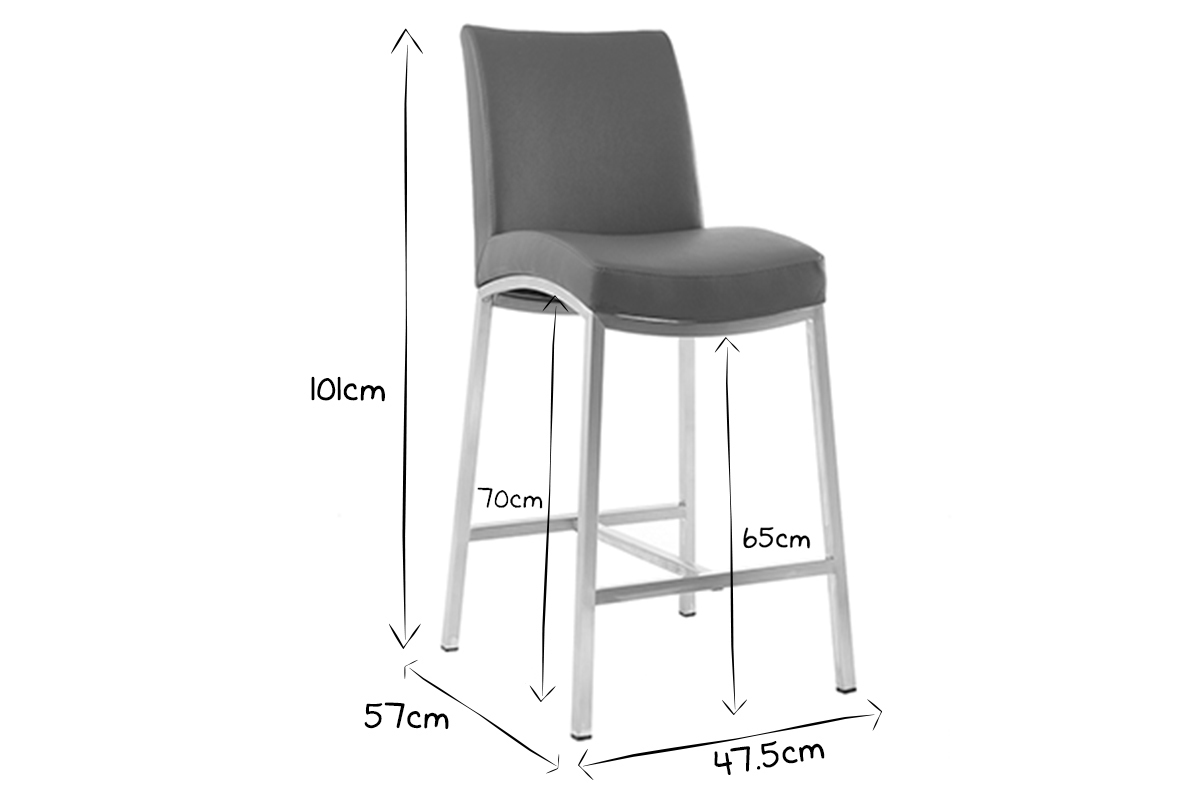 Taburete de bar aluminio cepillado PU gris oscuro 66cm  lote de dos OLLY