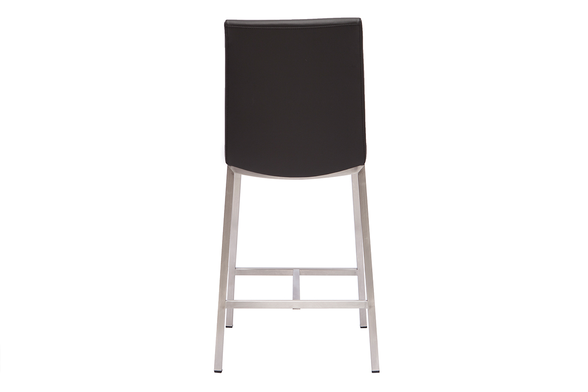 Taburete de bar aluminio cepillado PU negro 70cm lote de dos OLLY