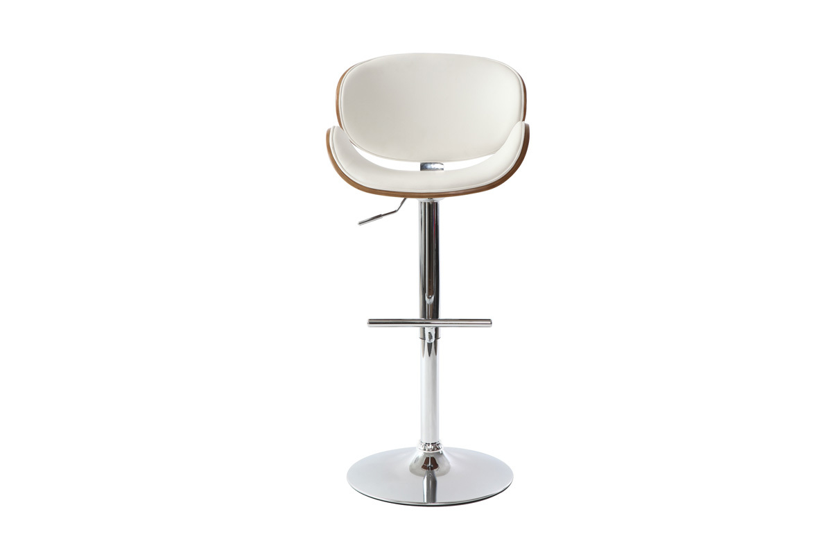 Taburete de bar de dise�o blanco y madera oscura WALNUT