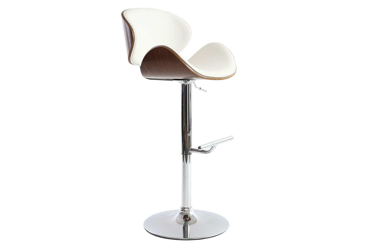 Taburete de bar de dise�o blanco y madera oscura WALNUT
