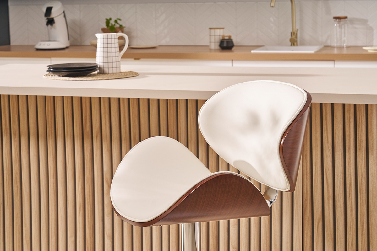 Taburete de bar de dise�o blanco y madera oscura WALNUT