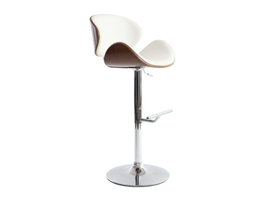 Taburete de bar de dise&ntilde;o blanco y madera oscura WALNUT