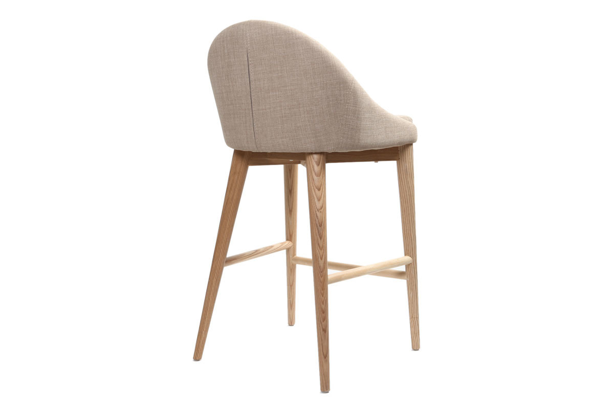 Taburete de bar de dise�o en tejido beige y madera clara H66.5 cm DALIA