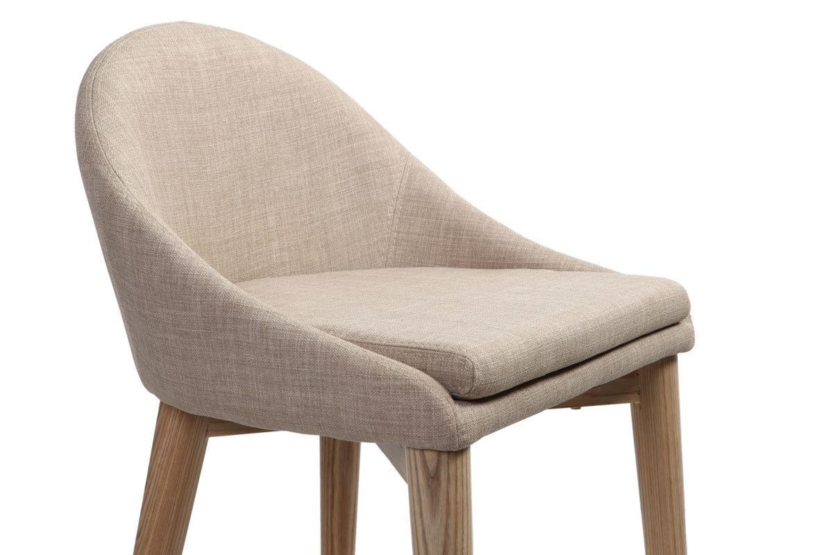 Taburete de bar de dise�o en tejido beige y madera clara H66.5 cm DALIA