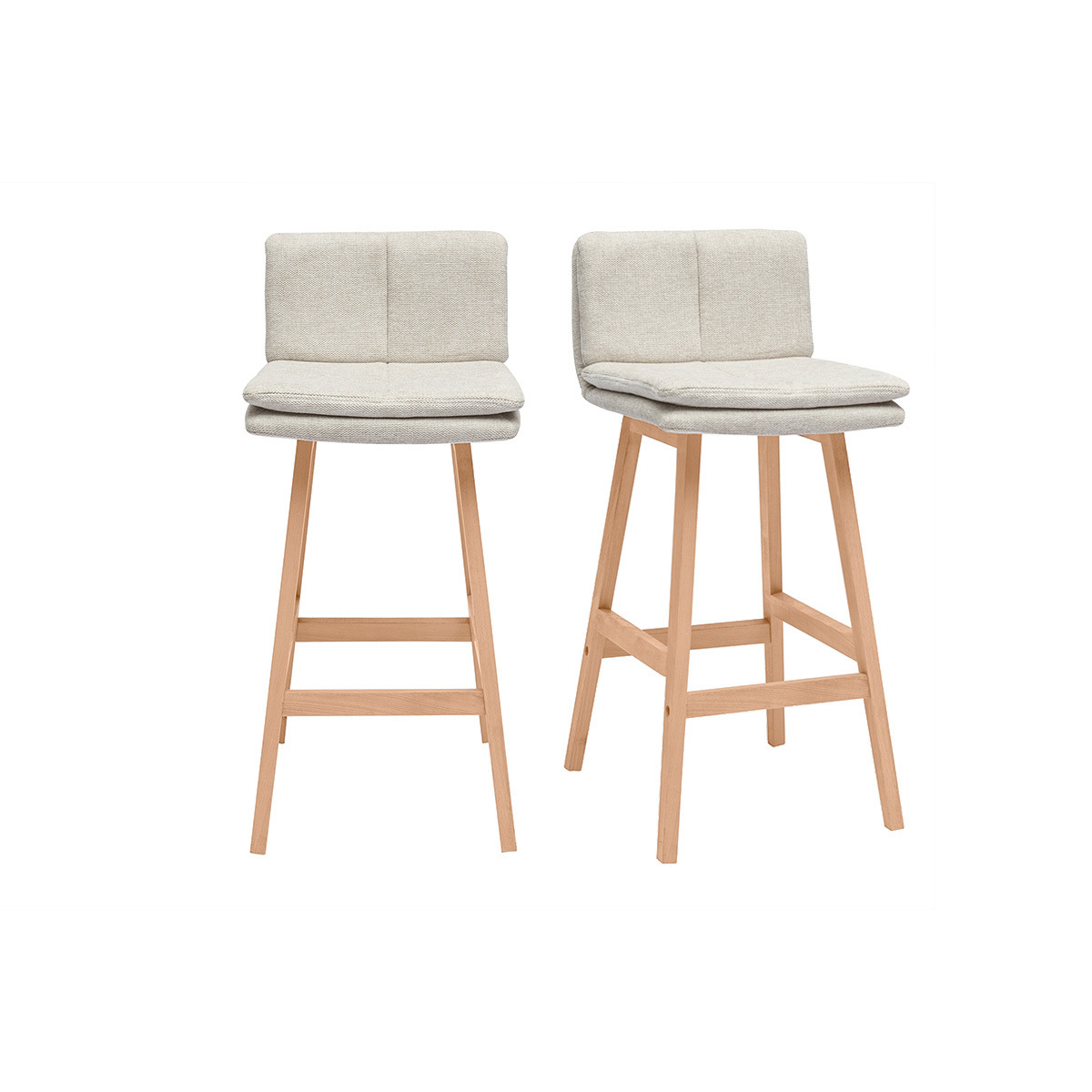 Taburete de bar de tela beige con efecto terciopelo texturizado y madera (juego de 2) JOAN
