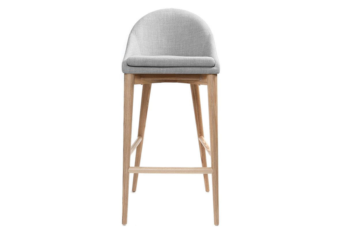 Taburete de bar diseo 75cm madera tejido gris claro DALIA