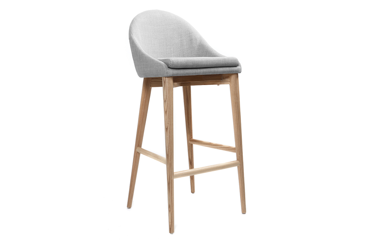 Taburete de bar diseo 75cm madera tejido gris claro DALIA