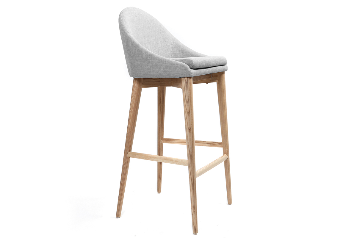 Taburete de bar diseo 75cm madera tejido gris claro DALIA