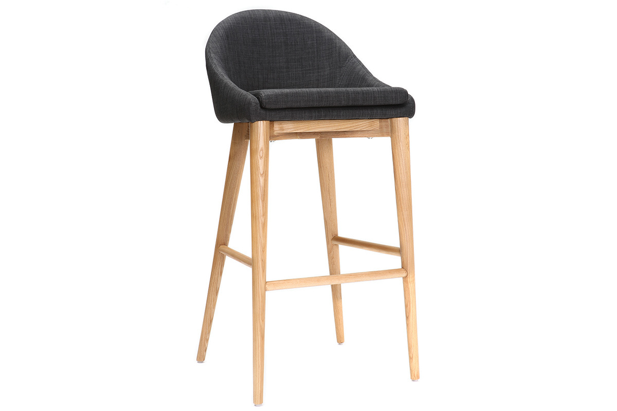 Taburete de bar diseo 75cm madera y tejido gris antracita DALIA