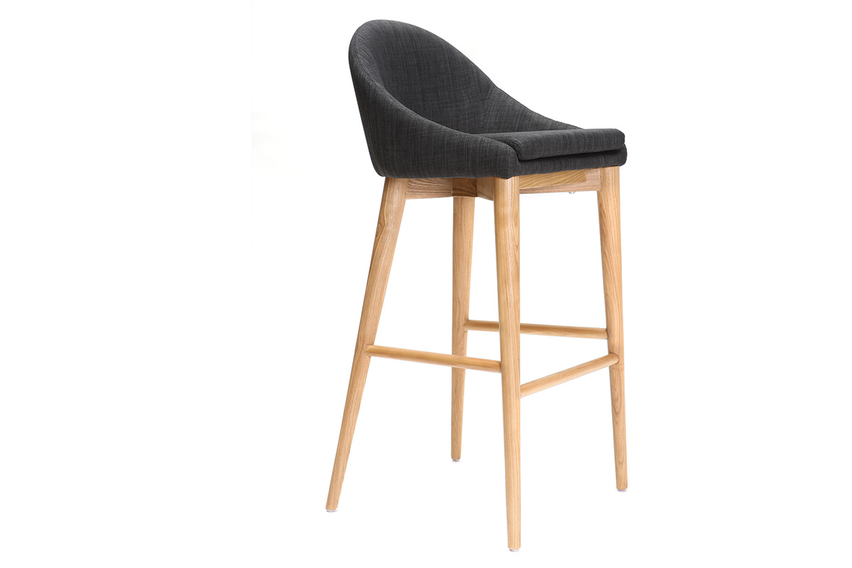Taburete de bar diseo 75cm madera y tejido gris antracita DALIA