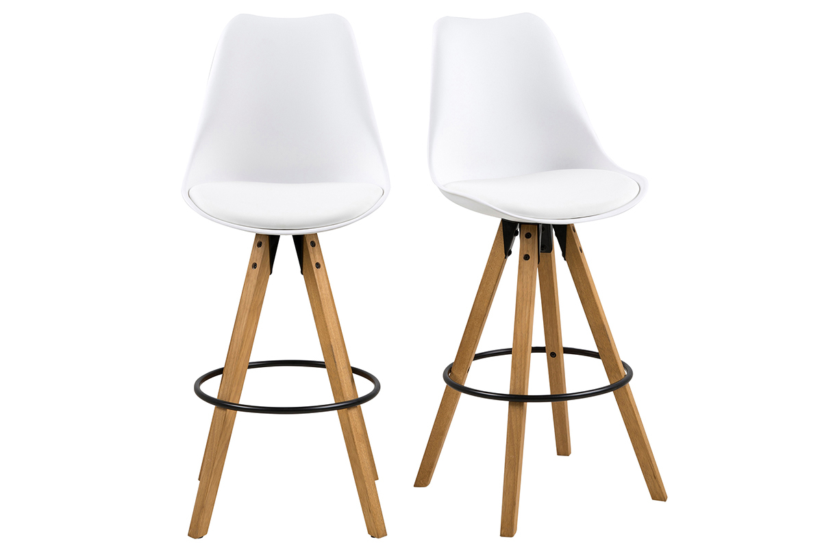 Taburete de bar diseo blanco y madera lote de 2 NADJA