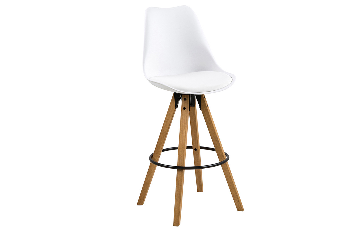 Taburete de bar diseo blanco y madera lote de 2 NADJA