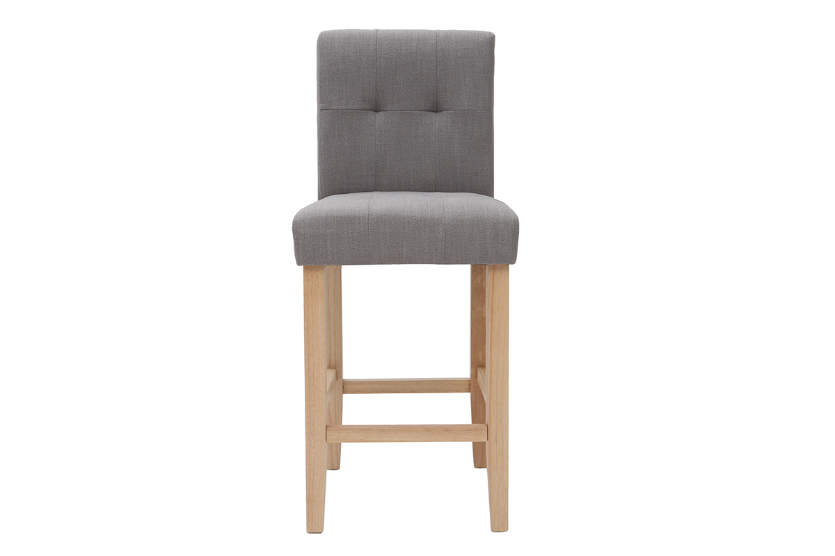 Taburete de bar diseo capiton gris claro y madera 65cm lote de 2 ESTER