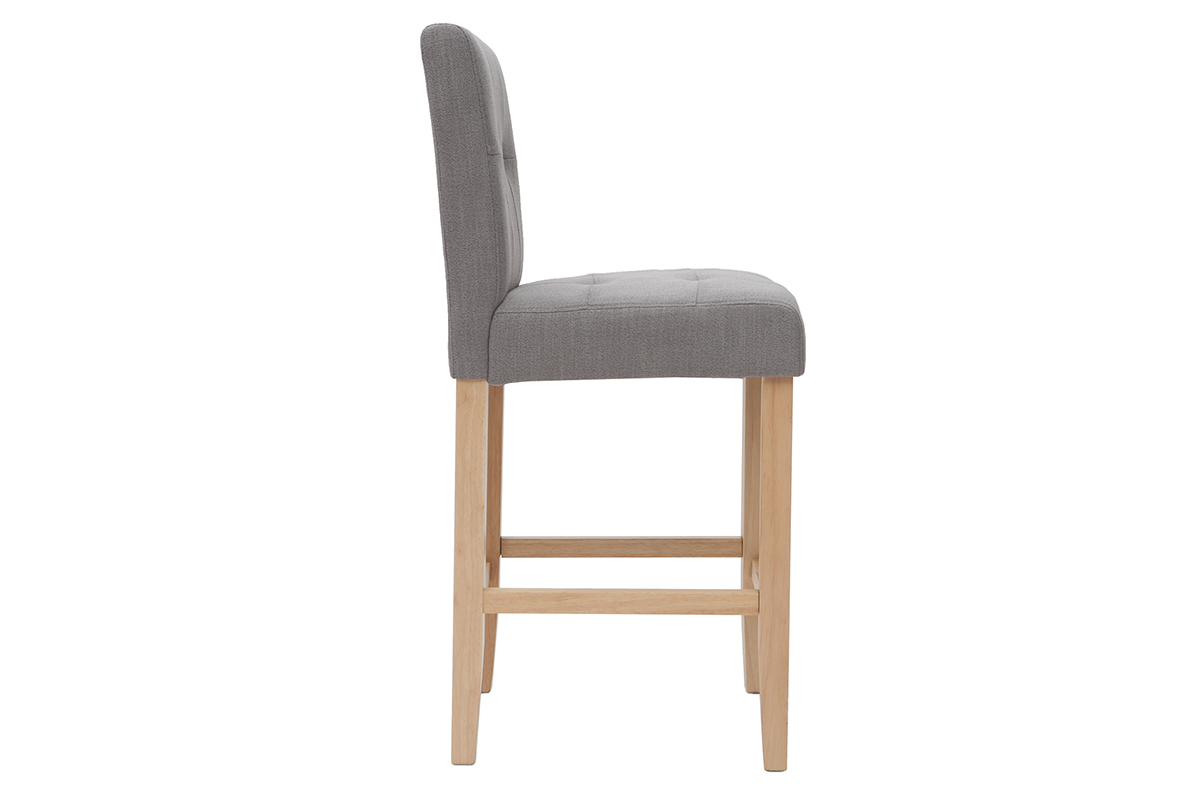 Taburete de bar diseo capiton gris claro y madera 65cm lote de 2 ESTER