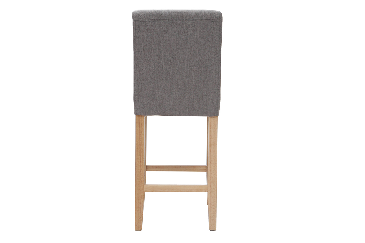 Taburete de bar diseo capiton gris claro y madera 65cm lote de 2 ESTER