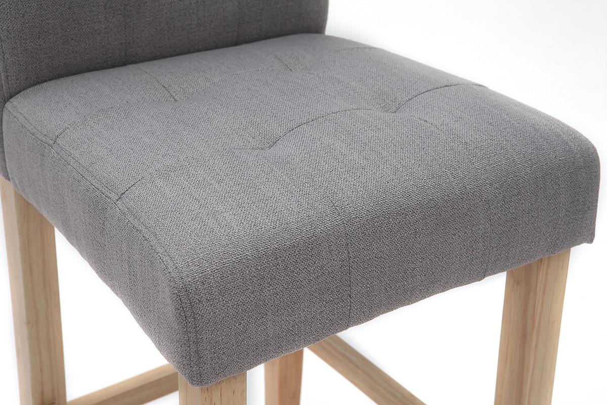 Taburete de bar diseo capiton gris claro y madera 65cm lote de 2 ESTER