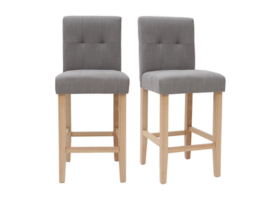 Taburete de bar dise&ntilde;o capiton&eacute; gris claro y madera 65cm lote de 2 ESTER