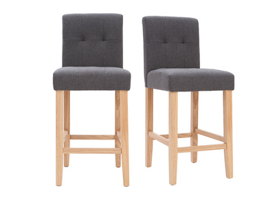 Taburete de bar dise&ntilde;o capiton&eacute; gris oscuro y madera 65cm lote de 2 ESTER