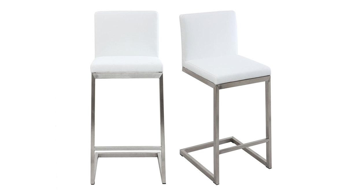 Taburete de bar diseo contemporneo - aluminio y PU blanco lote de dos STELLAR