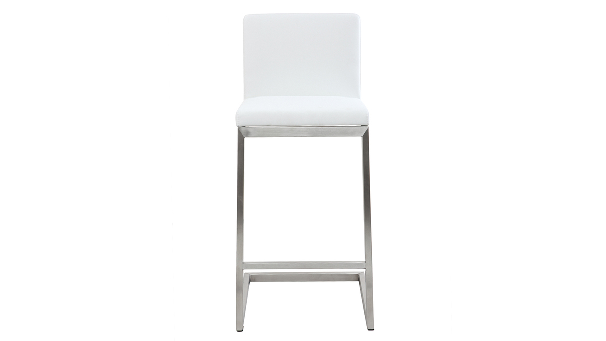 Taburete de bar diseo contemporneo - aluminio y PU blanco lote de dos STELLAR