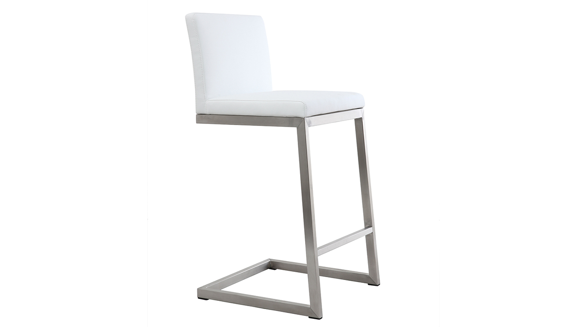 Taburete de bar diseo contemporneo - aluminio y PU blanco lote de dos STELLAR