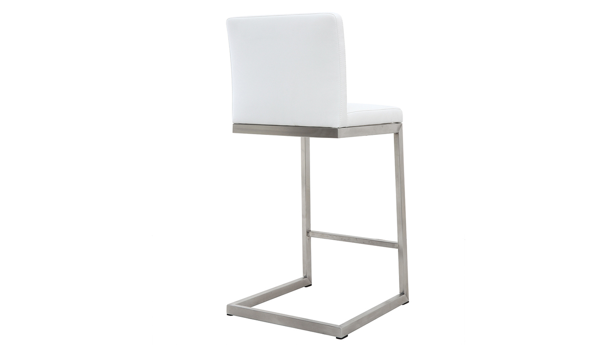 Taburete de bar diseo contemporneo - aluminio y PU blanco lote de dos STELLAR