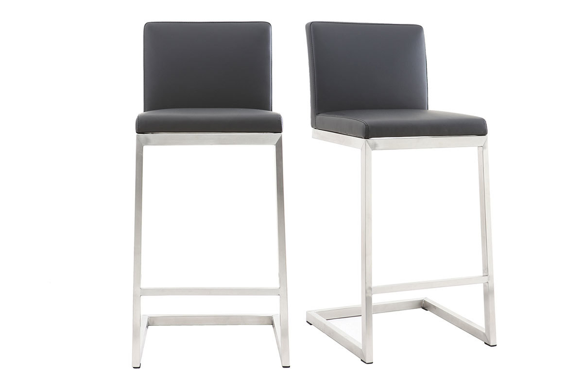 Taburete de bar diseo contemporneo - aluminio y PU negro  lote de dos STELLAR